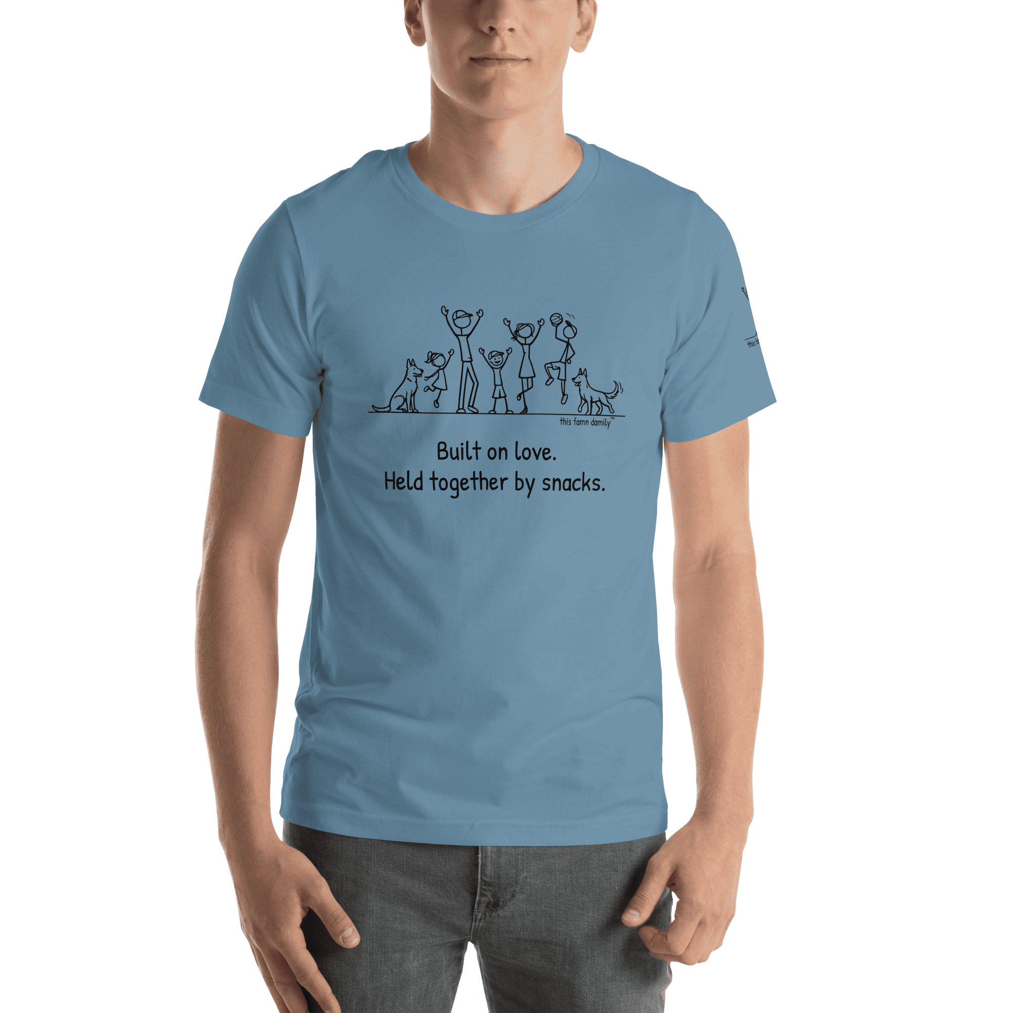 Built on love. Held together by snacks. — This Famn Damily™ Unisex Tee